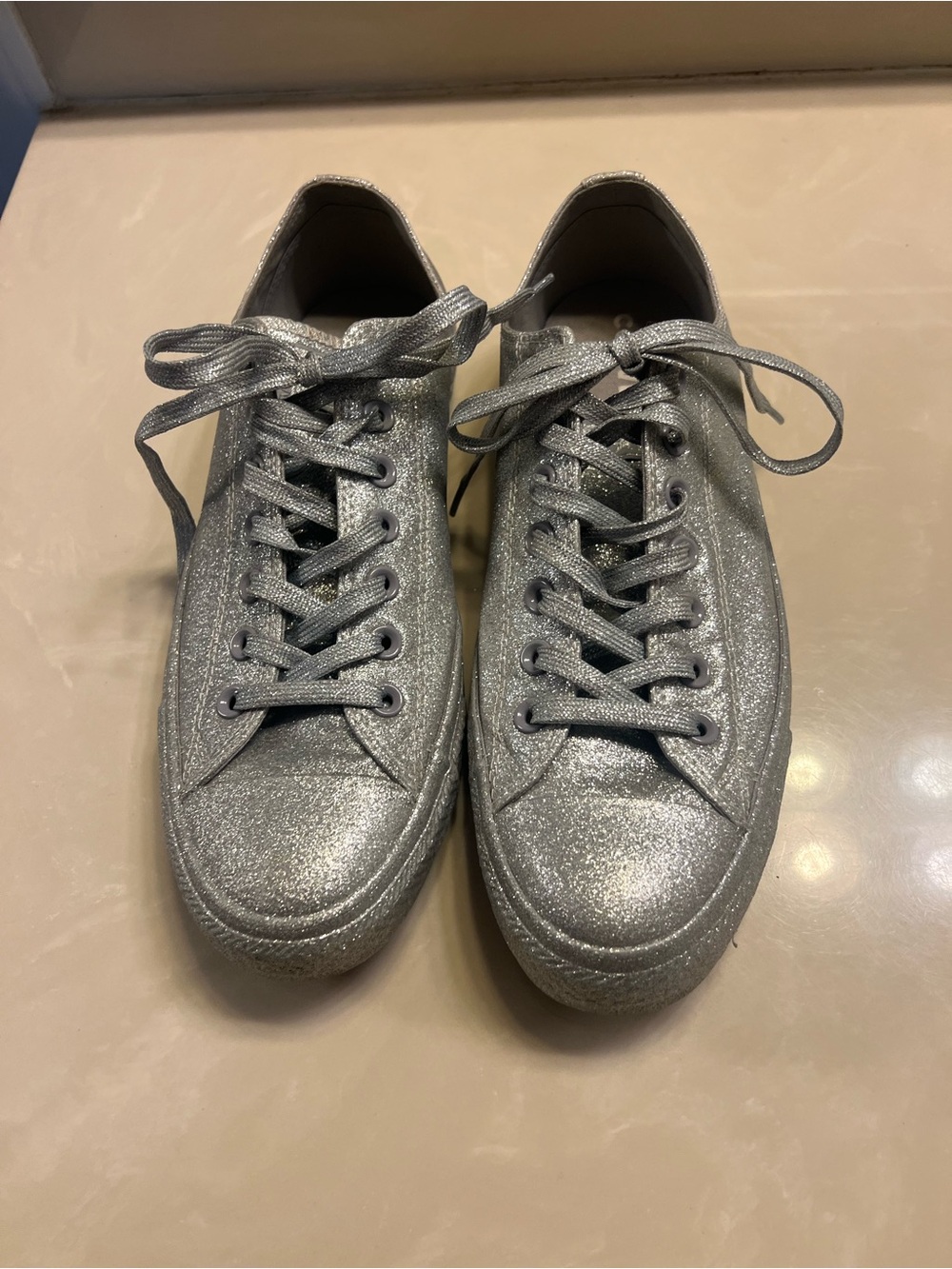Converse  Chuck Taylor All Star Silver Glitter Sneakers Men's 9, Women 11 - Picture 3 of 12